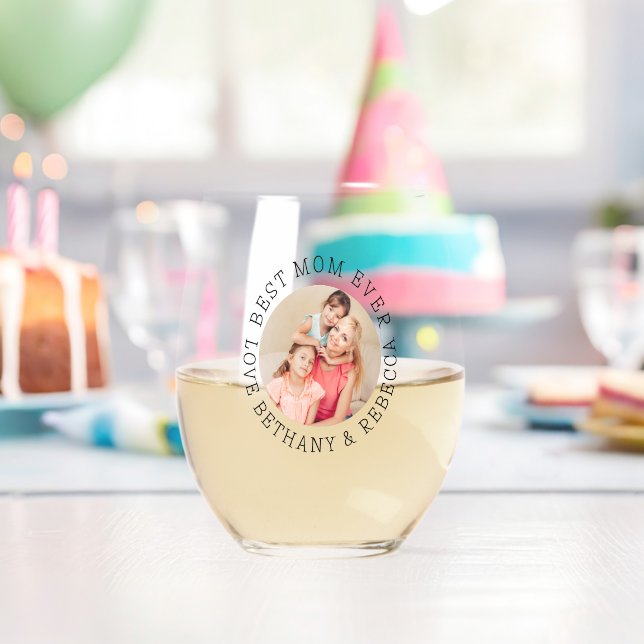 Best Mom Mum Ever Custom Photo Names Stemless Wine Glass (Insitu (Birthday))