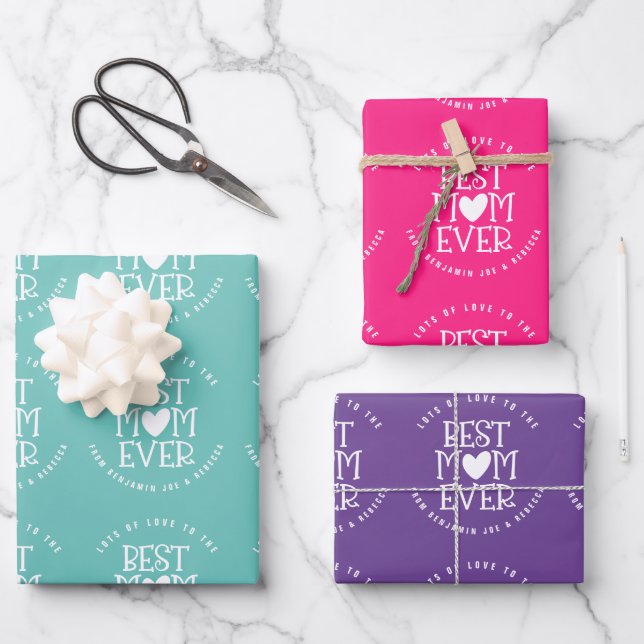 Best Mom Mum Ever Custom Teal Pink Lilac Wrapping Paper Sheet (Front)