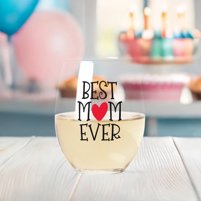 Best Mom Mum Ever Red Heart Name Stemless Wine Glass (Insitu (Baby Shower))