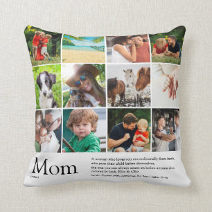 Best Mom, Mum, Mama Definition 12 Photo Collage Throw Pillow
