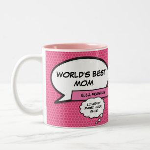 Best Mom, Mum, Mother Modern Fun Comic Book Pink Two-Tone Coffee Mug