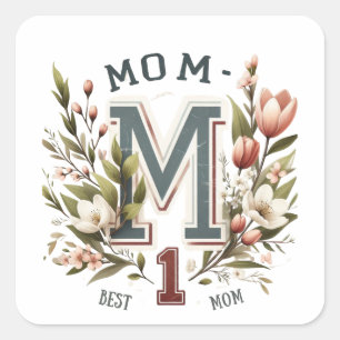 Best Mom Number 1 – Vintage Floral Lettering Desig Square Sticker
