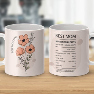 Best Mom Nutritional Facts Mug- Floral Poppy Coffee Mug
