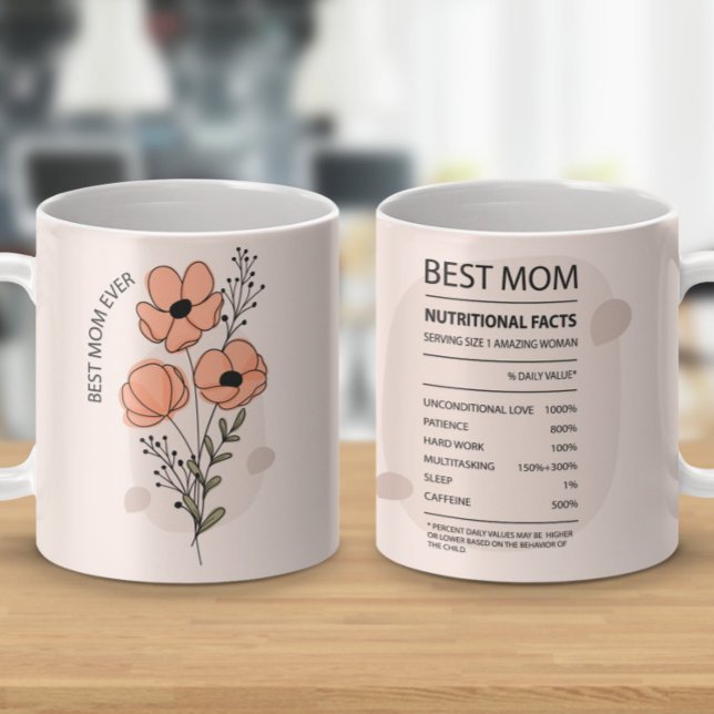Best Mom Nutritional Facts Mug- Floral Poppy Coffee Mug (Creator Uploaded)