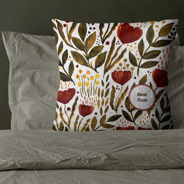 Best mom Orange Botanical pattern Mother's day Throw Pillow (Creator Uploaded)