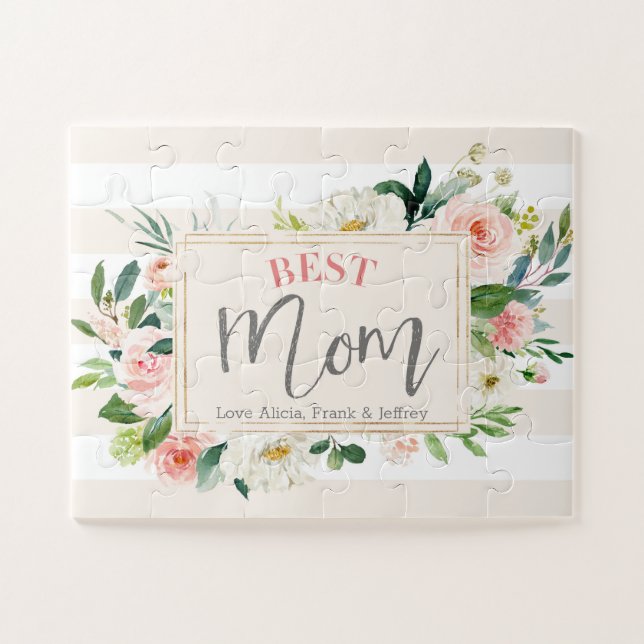 Best Mom Peach Floral Mothers Day Jigsaw Puzzle (Horizontal)
