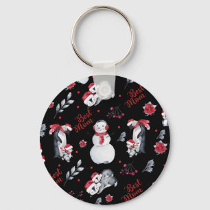 Best Mom Penguin Christmas pattern Keychain