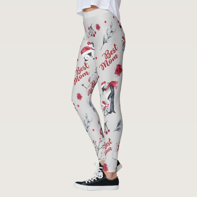 Best Mom Penguin Christmas pattern Leggings (Left)