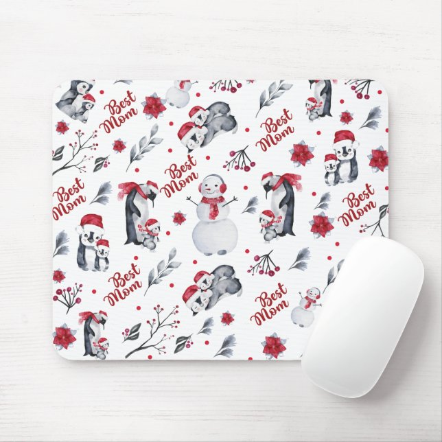 Best Mom Penguin Christmas pattern Mouse Pad (With Mouse)