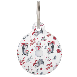 Best Mom Penguin Christmas pattern Pet Tag