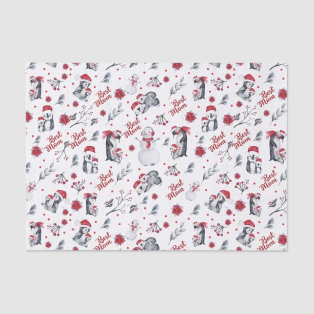 Best Mom Penguin Christmas pattern Tissue Paper (Front)