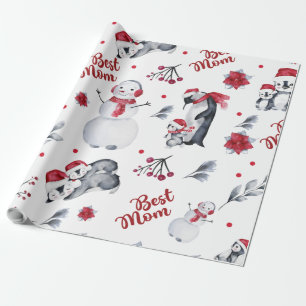 Best Mom Penguin Christmas pattern Wrapping Paper