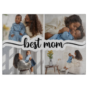 Best Mom Personalized 4 Photo Collage Cutting Board
