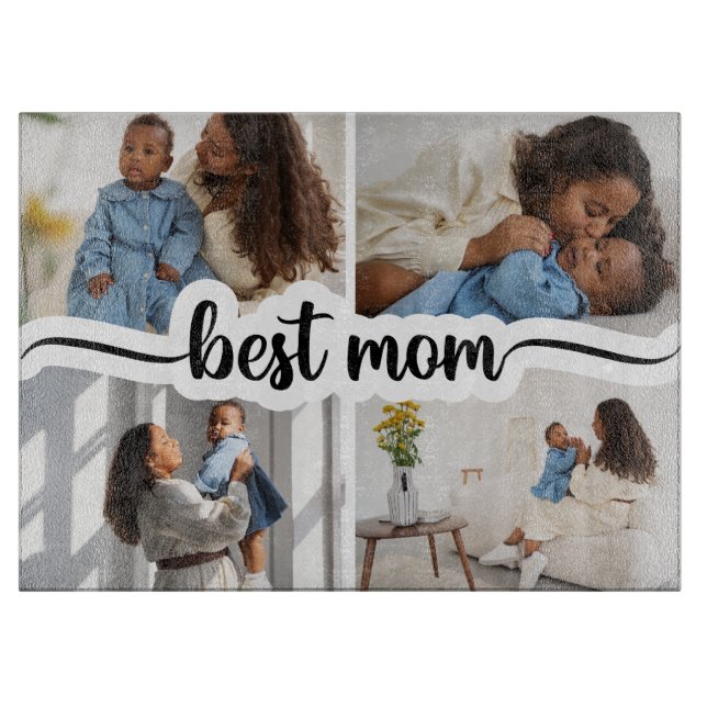 Best Mom Personalized 4 Photo Collage Cutting Board (Front)