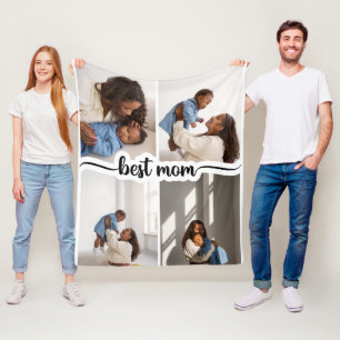 Best Mom Personalized 4 Photo Collage Fleece Blanket