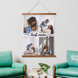 Best Mom Personalized 4 Photo Collage Hanging Tapestry
