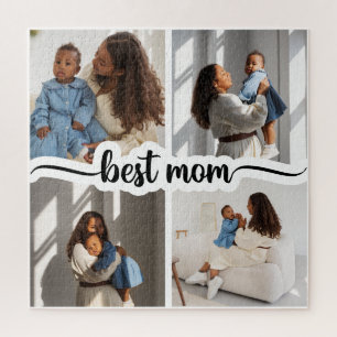 Best Mom Personalized 4 Photo Collage Jigsaw Puzzle
