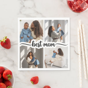 Best Mom Personalized 4 Photo Collage Napkin
