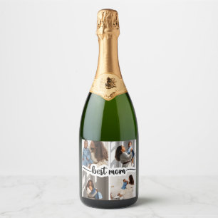 Best Mom Personalized 4 Photo Collage Sparkling Wine Label