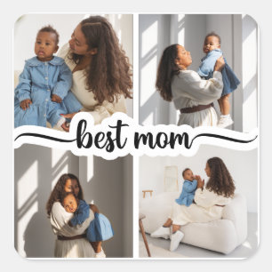 Best Mom Personalized 4 Photo Collage Square Sticker