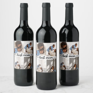 Best Mom Personalized 4 Photo Collage Wine Label