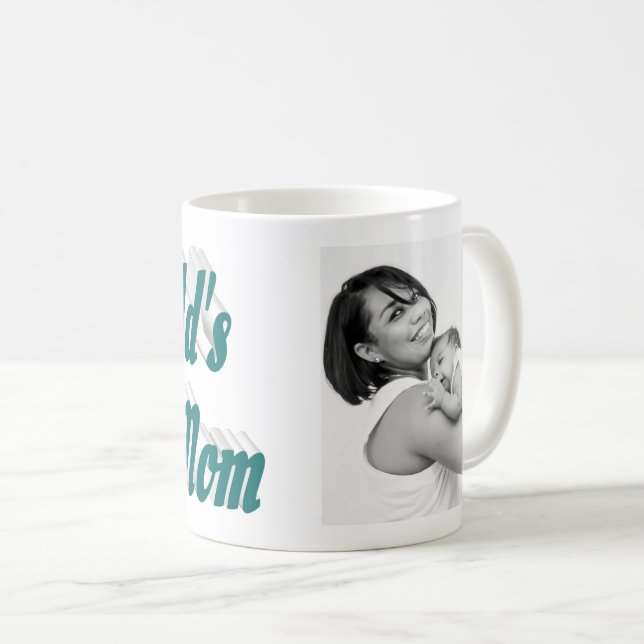 Best Mom photo green text Coffee Mug (Front Right)