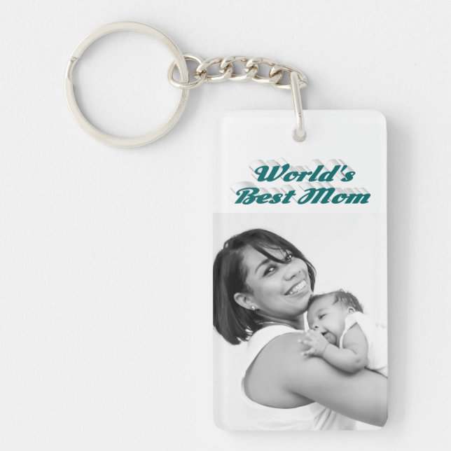 Best Mom photo green text   Keychain (Front)