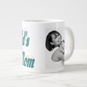 Best Mom photo green text Large Coffee Mug