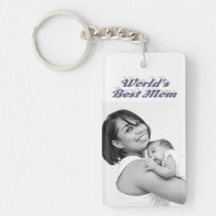 Best Mom photo grey text  Keychain