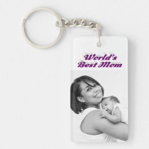 Best Mom photo purple text   Keychain