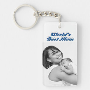 Best Mom photo sea blue text   Keychain