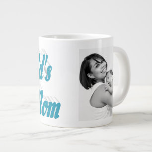 Best Mom photo sky blue text Large Coffee Mug