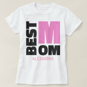 Best Mom Pink Black Glitter Name Customized T-Shirt