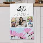 Best Mom Pink Flowers 4 Kids Photos  Kitchen Towel<br><div class="desc">Cute Best Mom Flowers 4 Kids Photos Collage keepsake kitchen towel. Hand-drawn flowers in beautiful spring colours and 4 photos. Create your own personalized gift for a mother for Mother`s Day,  birthday or Christmas and add your names and photos.</div>