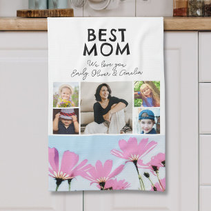 Best Mom Pink Flowers 4 Kids Photos  Kitchen Towel