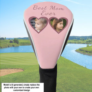 Best Mom Pink Hearts 2 Kids Photo Collage  Golf Head Cover