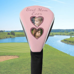 Best Mom Pink Hearts 2 Kids Photo Collage  Golf Head Cover