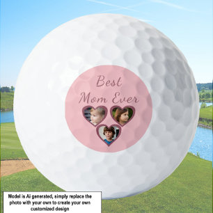 Best Mom Pink Hearts 3 Kids Custom Photo Collage Golf Balls