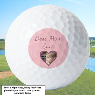 Best Mom Pink Hearts Custom Kids Photo Golf Balls