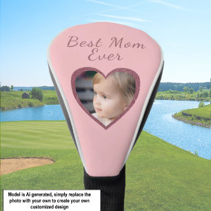 Best Mom Pink Hearts Custom Kids Photo Golf Head Cover