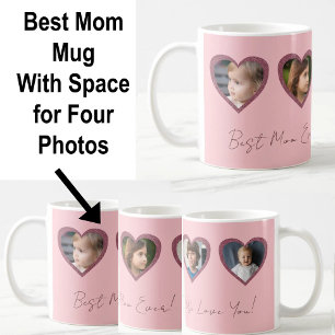 Best Mom Pink Hearts Four Kids Photo Collage  Coffee Mug