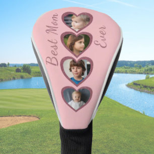 Best Mom Pink Hearts Kids Photo Collage  Golf Head Cover