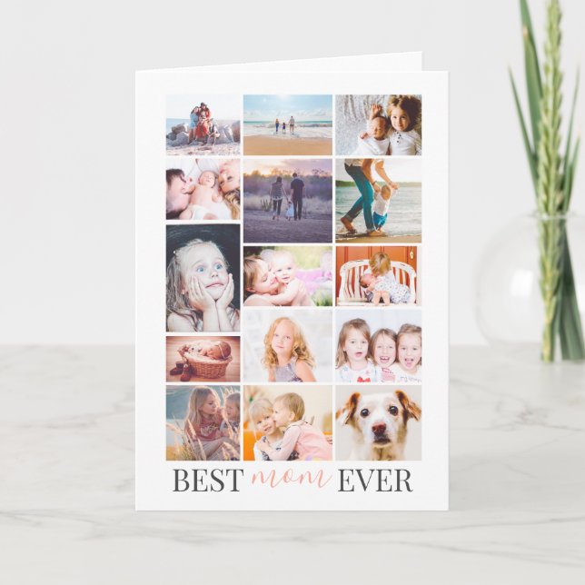 Best mom pink mother's day 15 photo collage grid card (Front)