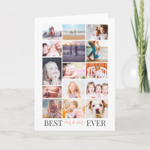 Best mom pink mother's day 15 photo collage grid card