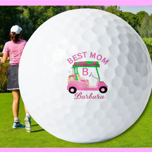 Best Mom Pink Watercolor Cart Monogram Name  Golf Balls