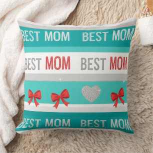 Best Mom Pop Art Hearts & Bows Retro Throw Pillow