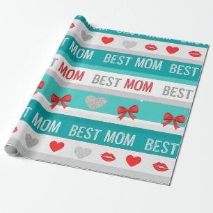 Best Mom Pop Art Hearts & Bows Retro Wrapping Paper