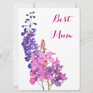 Best Mom pretty pink purple simple floral love fun Holiday Card
