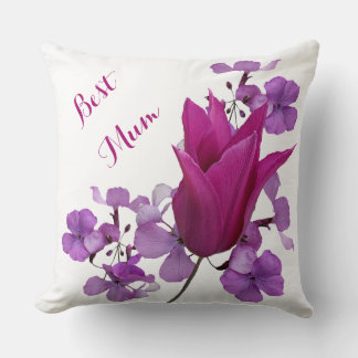 Best Mom pretty pink tulilp floral happy Mother's Throw Pillow