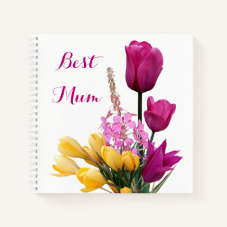 Best Mom pretty pink tulips yellow crocus floral Notebook